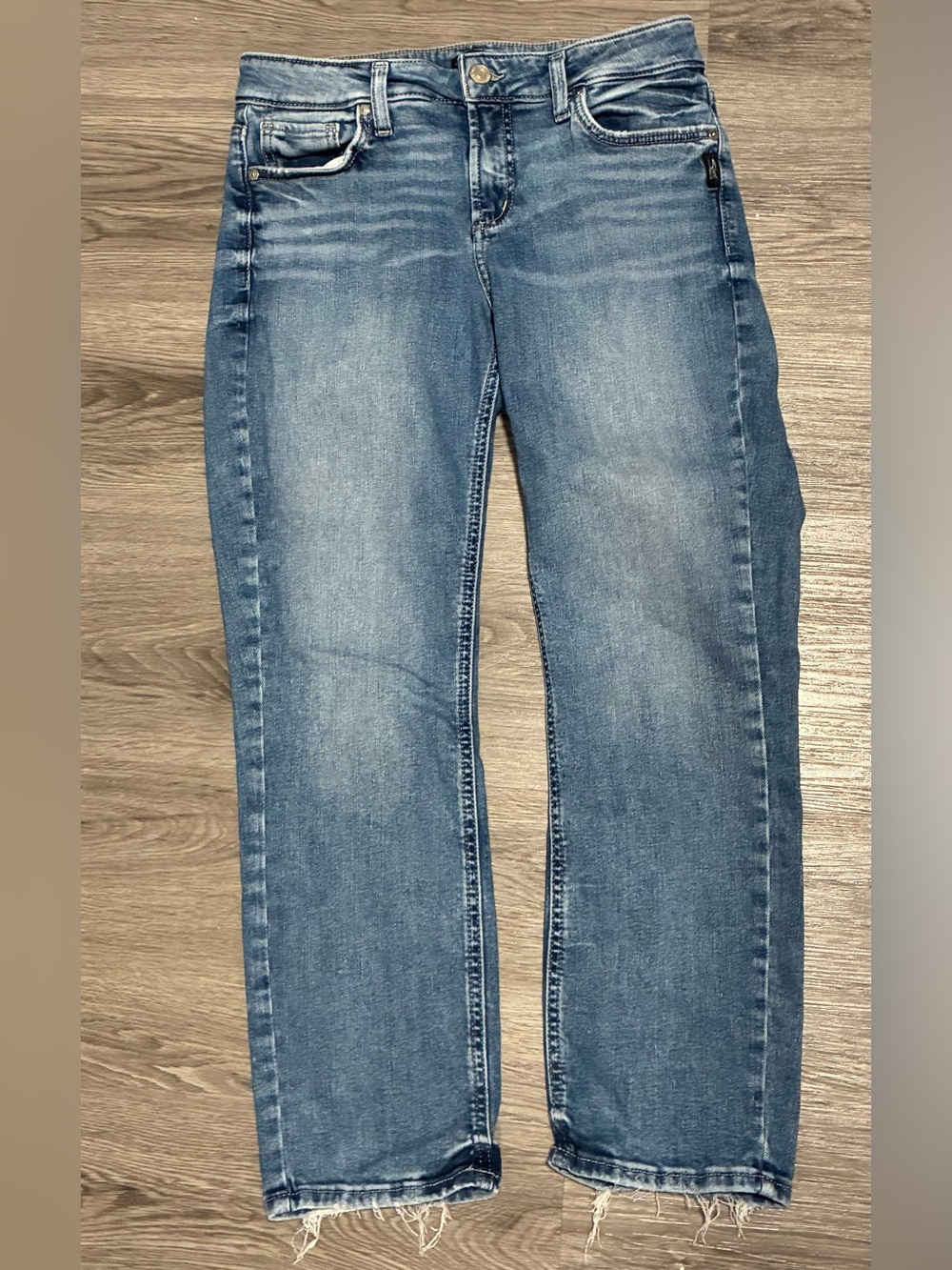 Silver Jeans Co Elyse Straight Crop Jeans Womens 29x26 Mid Rise Raw Hem Stretch
